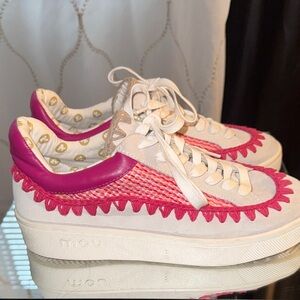 FP Movement by Free People MOU Cream and Pink Woven Low-Top Sneakers